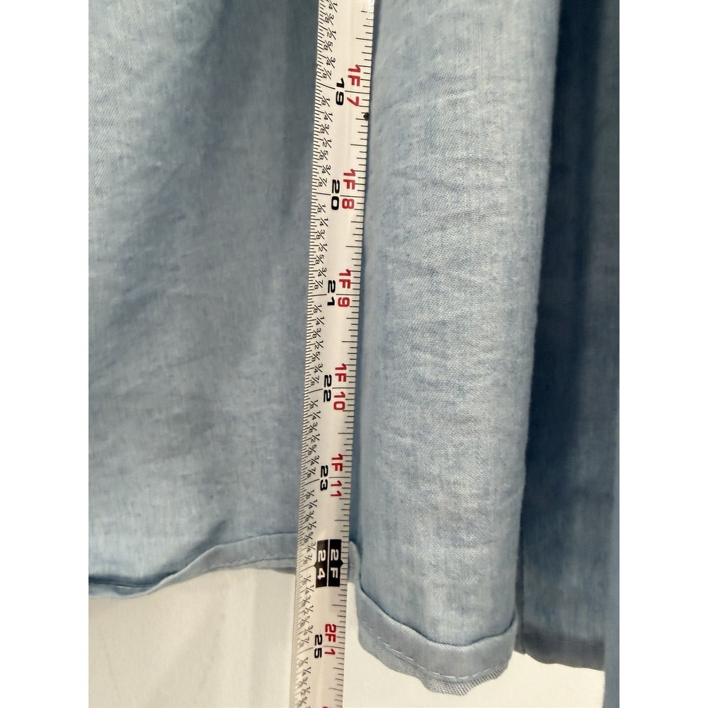 Love by Design Chambray Off Shoulder Ruffle Peasant Top Blue Medium Boho Chic - Picture 7 of 7